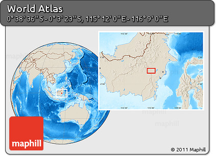 Shaded Relief Location Map of the Area around 0° 21' 0" S, 115° 40' 30" E