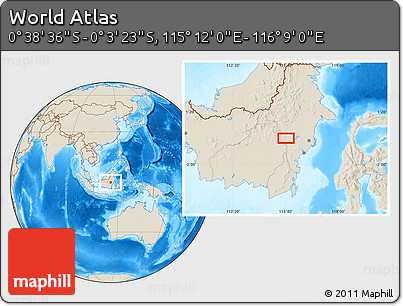 Shaded Relief Location Map of the Area around 0° 21' 0" S, 115° 40' 30" E