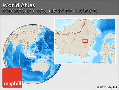 Shaded Relief Location Map of the Area around 0° 21' 0" S, 115° 40' 30" E