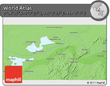 Political 3D Map of the Area around 0° 21' 0" S, 116° 31' 30" E