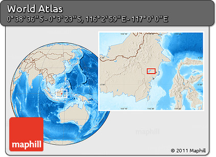 Shaded Relief Location Map of the Area around 0° 21' 0" S, 116° 31' 30" E