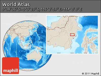 Shaded Relief Location Map of the Area around 0° 21' 0" S, 116° 31' 30" E