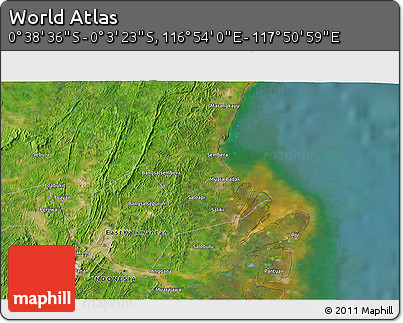 Satellite 3D Map of the Area around 0° 21' 0" S, 117° 22' 30" E