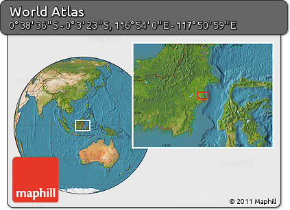 Satellite Location Map of the Area around 0° 21' 0" S, 117° 22' 30" E
