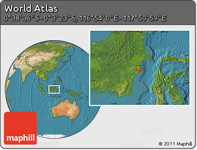 Satellite Location Map of the Area around 0° 21' 0" S, 117° 22' 30" E