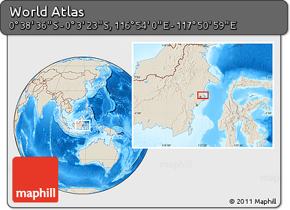 Shaded Relief Location Map of the Area around 0° 21' 0" S, 117° 22' 30" E