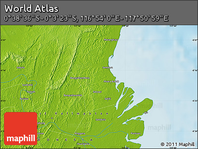 Physical Map of the Area around 0° 21' 0" S, 117° 22' 30" E