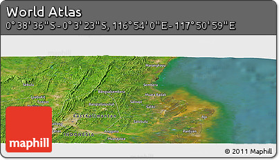 Satellite Panoramic Map of the Area around 0° 21' 0" S, 117° 22' 30" E