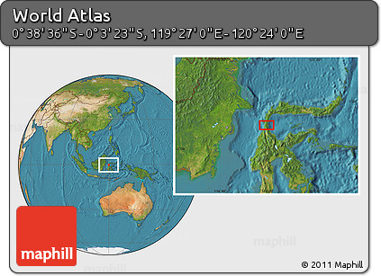 Satellite Location Map of the Area around 0° 21' 0" S, 119° 55' 30" E