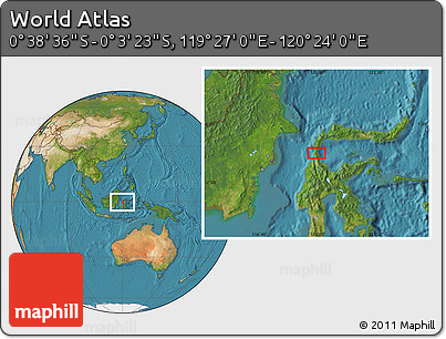 Satellite Location Map of the Area around 0° 21' 0" S, 119° 55' 30" E
