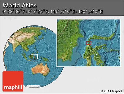 Satellite Location Map of the Area around 0° 21' 0" S, 119° 55' 30" E