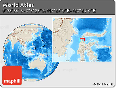 Shaded Relief Location Map of the Area around 0° 21' 0" S, 119° 55' 30" E