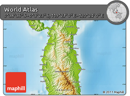 Physical Map of the Area around 0° 21' 0" S, 119° 55' 30" E