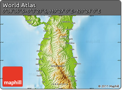 Physical Map of the Area around 0° 21' 0" S, 119° 55' 30" E