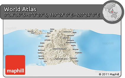 Shaded Relief Panoramic Map of the Area around 0° 21' 0" S, 119° 55' 30" E
