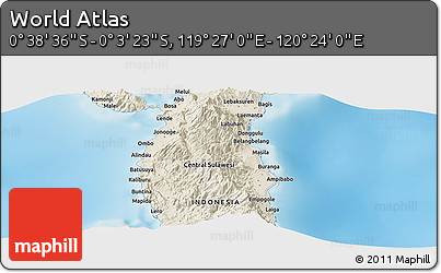 Shaded Relief Panoramic Map of the Area around 0° 21' 0" S, 119° 55' 30" E