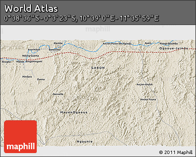 Shaded Relief 3D Map of the Area around 0° 21' 0" S, 11° 7' 30" E
