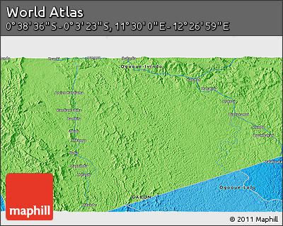 Political 3D Map of the Area around 0° 21' 0" S, 11° 58' 29" E