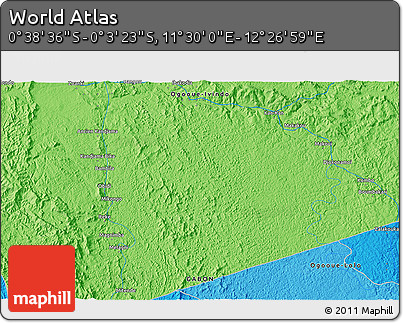 Political 3D Map of the Area around 0° 21' 0" S, 11° 58' 29" E