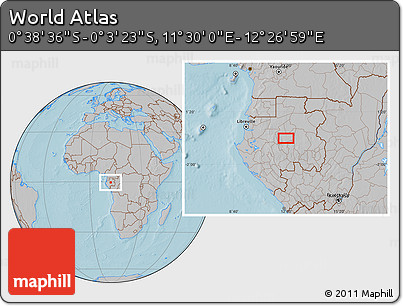 Gray Location Map of the Area around 0° 21' 0" S, 11° 58' 29" E, hill shading