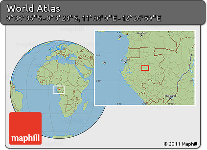 Savanna Style Location Map of the Area around 0° 21' 0" S, 11° 58' 29" E