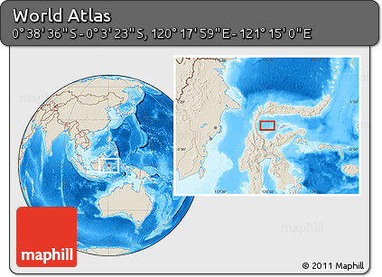 Shaded Relief Location Map of the Area around 0° 21' 0" S, 120° 46' 30" E