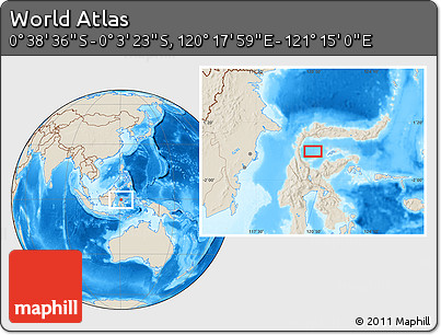 Shaded Relief Location Map of the Area around 0° 21' 0" S, 120° 46' 30" E