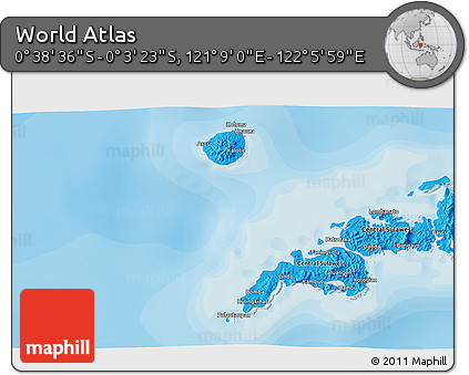 Political 3D Map of the Area around 0° 21' 0" S, 121° 37' 30" E