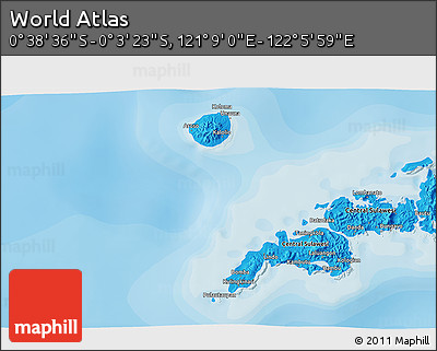 Political 3D Map of the Area around 0° 21' 0" S, 121° 37' 30" E
