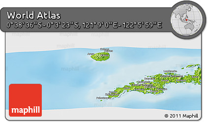 Physical Panoramic Map of the Area around 0° 21' 0" S, 121° 37' 30" E