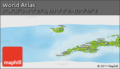 Physical Panoramic Map of the Area around 0° 21' 0" S, 121° 37' 30" E