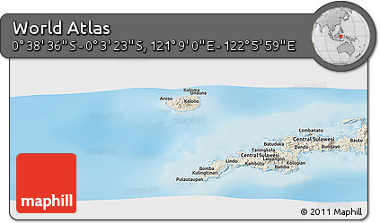 Shaded Relief Panoramic Map of the Area around 0° 21' 0" S, 121° 37' 30" E