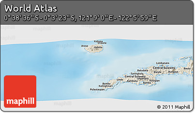 Shaded Relief Panoramic Map of the Area around 0° 21' 0" S, 121° 37' 30" E