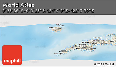 Shaded Relief Panoramic Map of the Area around 0° 21' 0" S, 121° 37' 30" E
