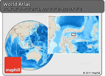 Shaded Relief Location Map of the Area around 0° 21' 0" S, 122° 28' 29" E