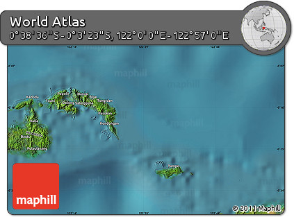 Satellite Map of the Area around 0° 21' 0" S, 122° 28' 29" E