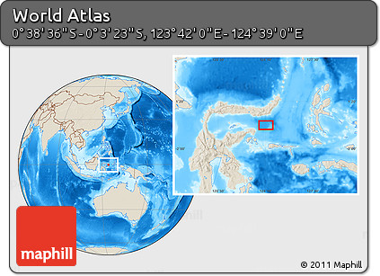 Shaded Relief Location Map of the Area around 0° 21' 0" S, 124° 10' 30" E