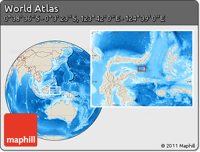 Shaded Relief Location Map of the Area around 0° 21' 0" S, 124° 10' 30" E