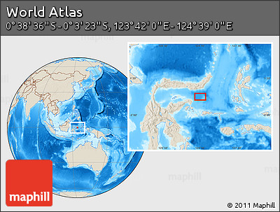 Shaded Relief Location Map of the Area around 0° 21' 0" S, 124° 10' 30" E