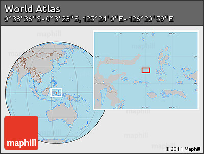 Gray Location Map of the Area around 0° 21' 0" S, 125° 52' 30" E