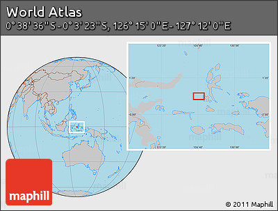 Gray Location Map of the Area around 0° 21' 0" S, 126° 43' 29" E