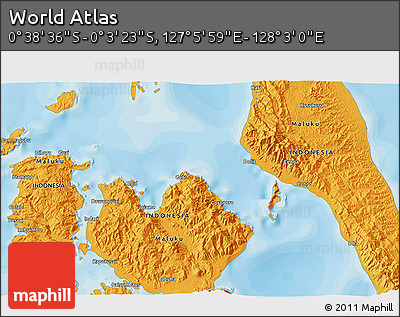 Political 3D Map of the Area around 0° 21' 0" S, 127° 34' 30" E