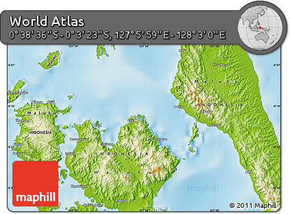 Physical Map of the Area around 0° 21' 0" S, 127° 34' 30" E