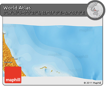 Political 3D Map of the Area around 0° 21' 0" S, 128° 25' 30" E