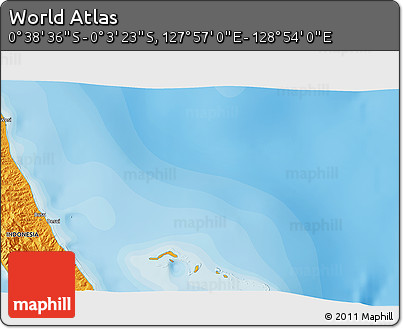 Political 3D Map of the Area around 0° 21' 0" S, 128° 25' 30" E