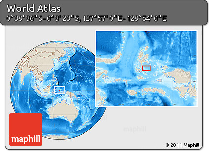 Shaded Relief Location Map of the Area around 0° 21' 0" S, 128° 25' 30" E