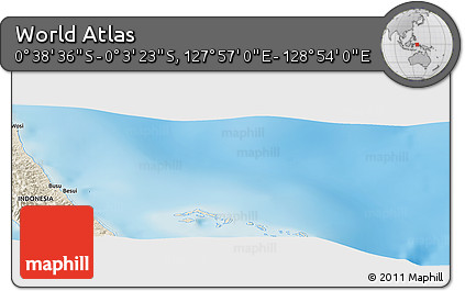 Shaded Relief Panoramic Map of the Area around 0° 21' 0" S, 128° 25' 30" E