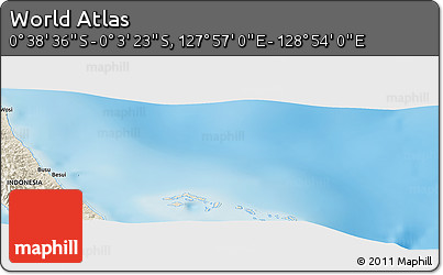 Shaded Relief Panoramic Map of the Area around 0° 21' 0" S, 128° 25' 30" E