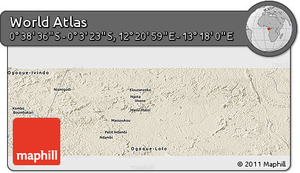 Shaded Relief Panoramic Map of the Area around 0° 21' 0" S, 12° 49' 29" E