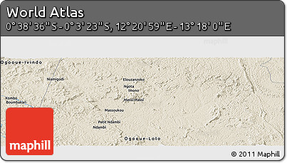 Shaded Relief Panoramic Map of the Area around 0° 21' 0" S, 12° 49' 29" E